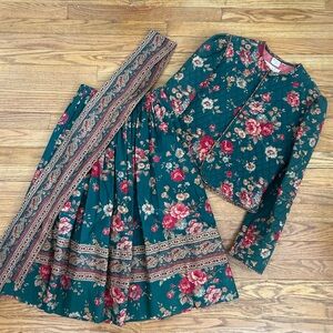 Vintage Vera Bradley Floral Quilted Jacket, Skirt and sash in Teal and Red